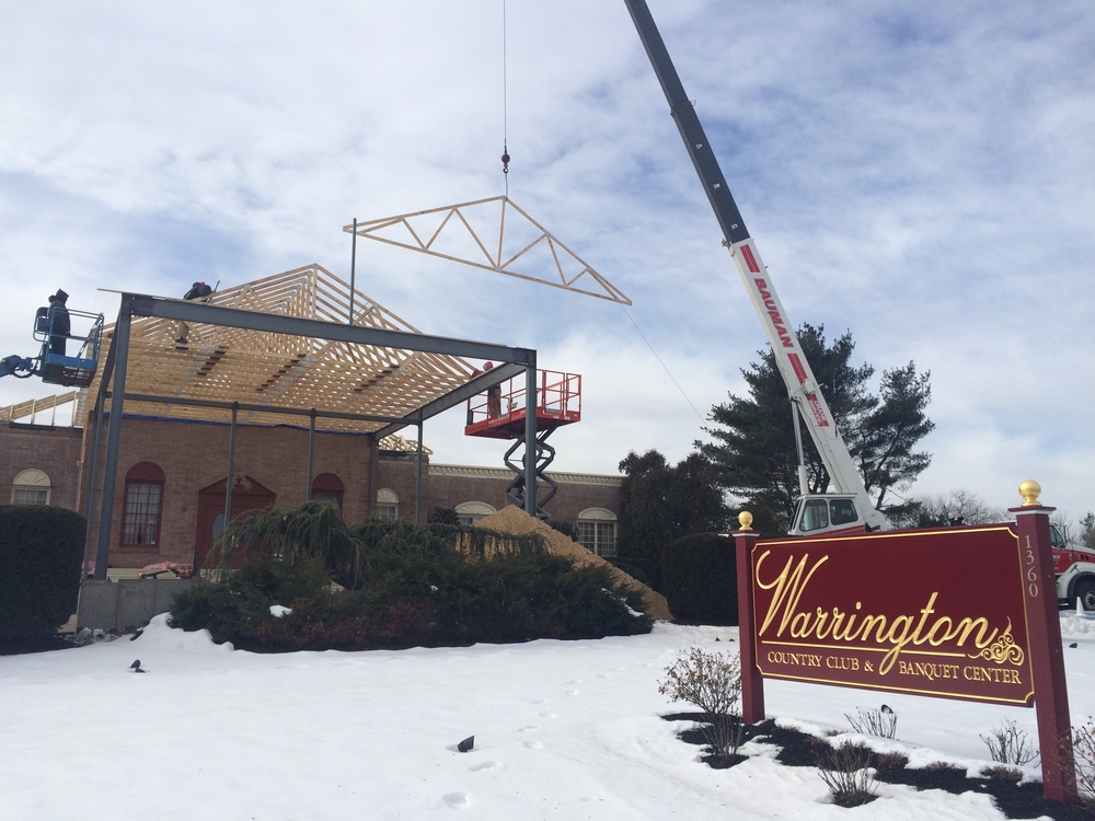 Setting Roof Trusses via Crane at Warrington Country Club