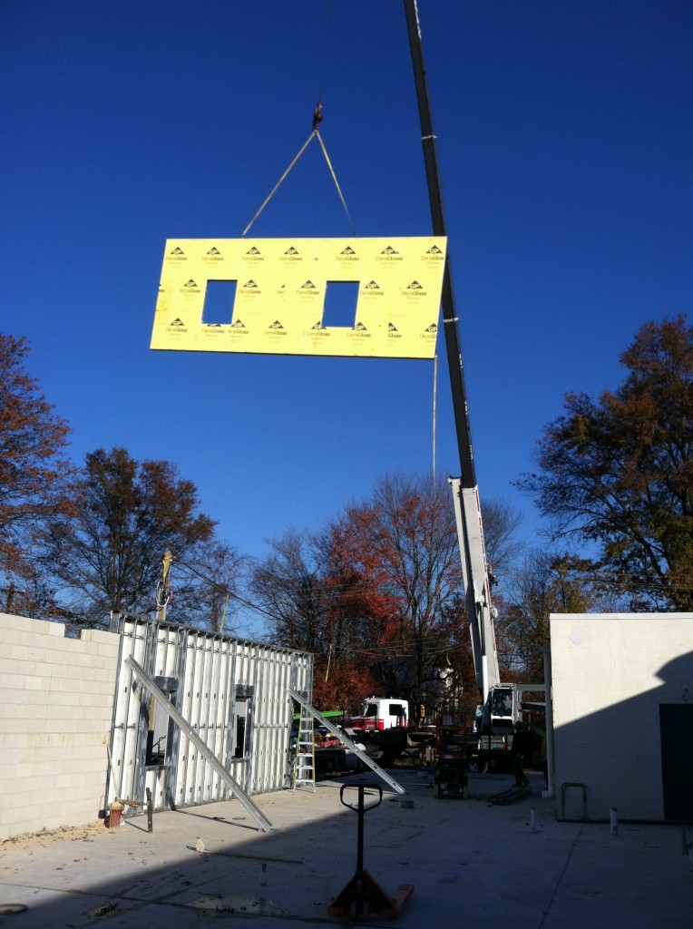 Panels Being Crane Lifted - Penn Valley Pump Warrington