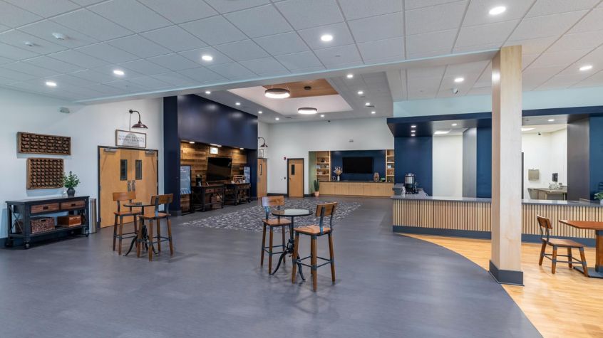 Modern lobby of expanded church